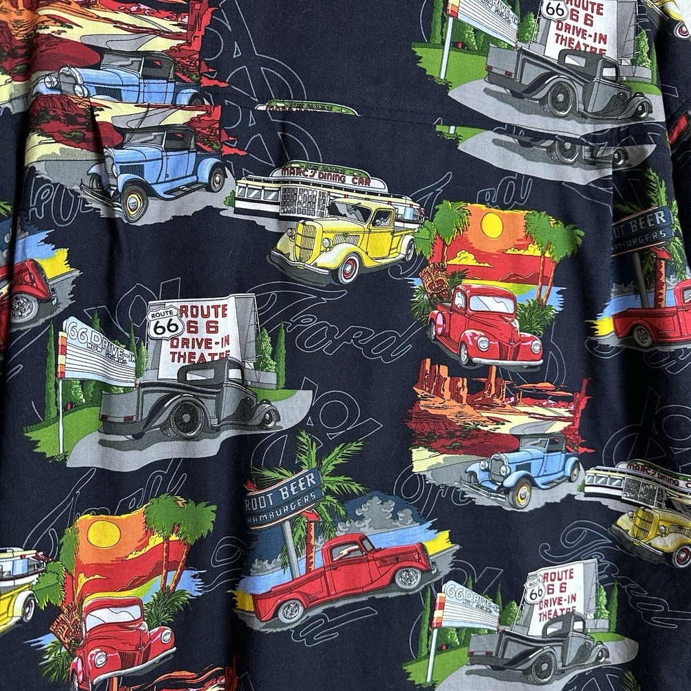 Vintage David Carey Camp Shirt Men Large Ford V8‎ Route 66 Classic Cars Hawaiian - Picture 6 of 11